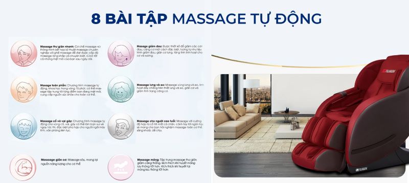 Ghế tích hợp 8 chương trình massage tự động
